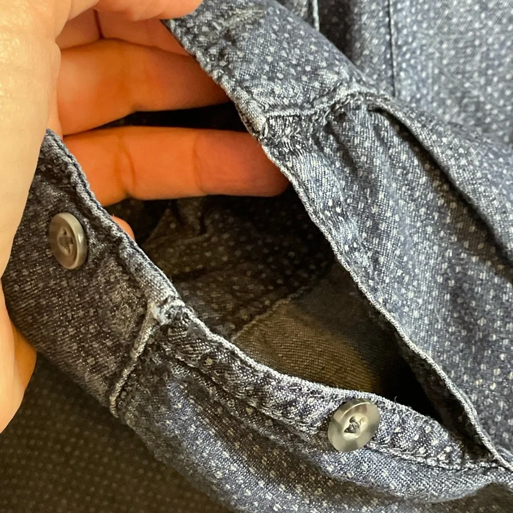 Pilcro & The Letterpress by Anthropologie Denim Swiss Dot Button Down Shirt